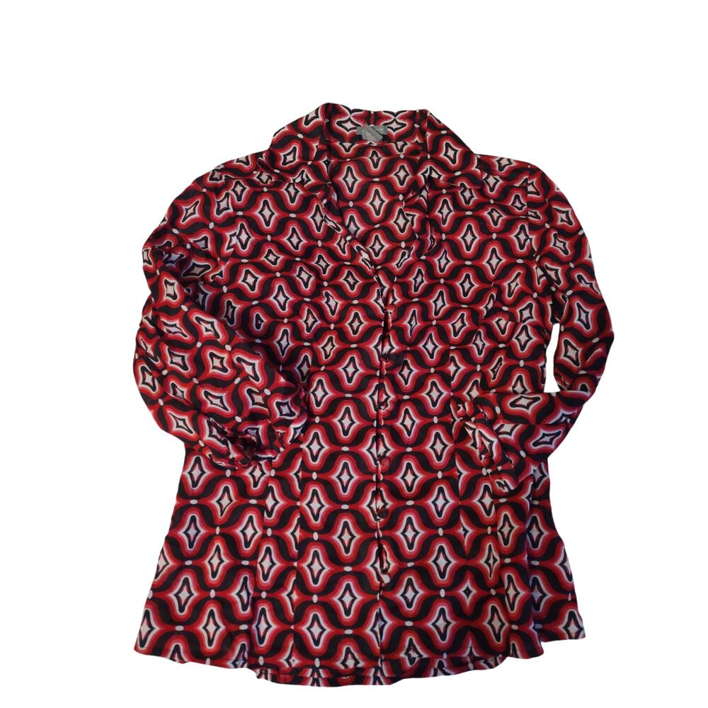Ann Taylor Geometric‎ Pattern Blouse 2 Cotton Lightweight Casual Preppy Classic